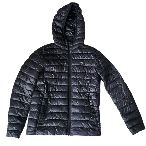 Calvin Klein Hooded Quilted Jacket Black Packable puffer CK Coat Men's Size S - Picture 1 of 12